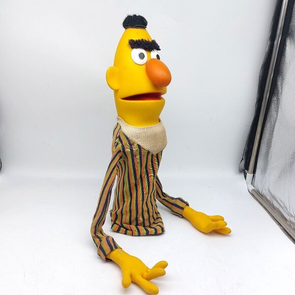 Vintage Muppets Bert Puppet Striped Shirt Rubber & Cloth Collectible Sesame Stre - Picture 2 of 16